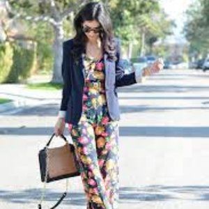 LUSH Black Floral Sleeveless Jumpsuit W Pockets